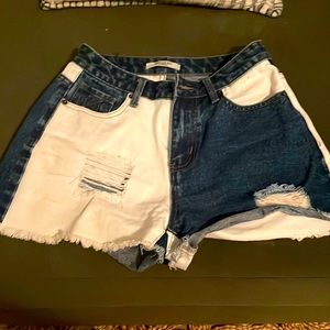 Bicolor jean shorts - high waisted